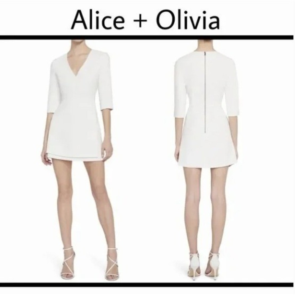 Alice + Olivia Classics Off White V-Neck Wrap Skirt Mini Dress 12 Bride Wedding